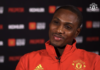Odion Ighalo reacts after making his Manchester United debut