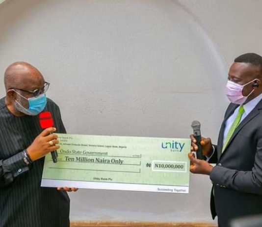 COVID-19: Ondo govt gets N10million Unity bank donation