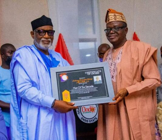 Gov Akeredolu bags Trace News Magazine ‘Man of the Decade’ Award