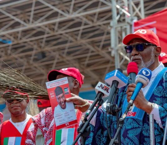 Ekiti Guber Poll: Gov Akeredolu canvasses vote for Oyebanji, urges Ekiti to align with govt at the centre