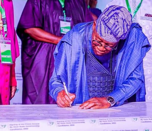 Osun Guber: Oyetola signs Peace Accord, reiterates commitment to violence-free, fair, credible election
