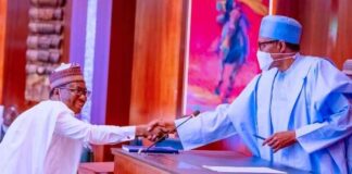 President Buhari Swears In Muhammed Bello As RMAFC Chairman